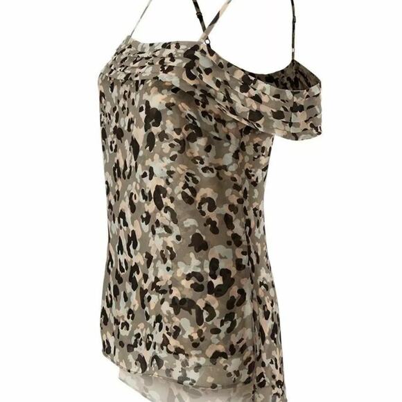 Cabi size small Tiered Camouflage Leopard Print Cold Shoulder Top - Picture 2 of 8